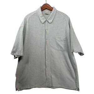 GAP Mens Shirt Sz XL Green/White Plaid Short Slv ButtonUp Linen Blend Classic